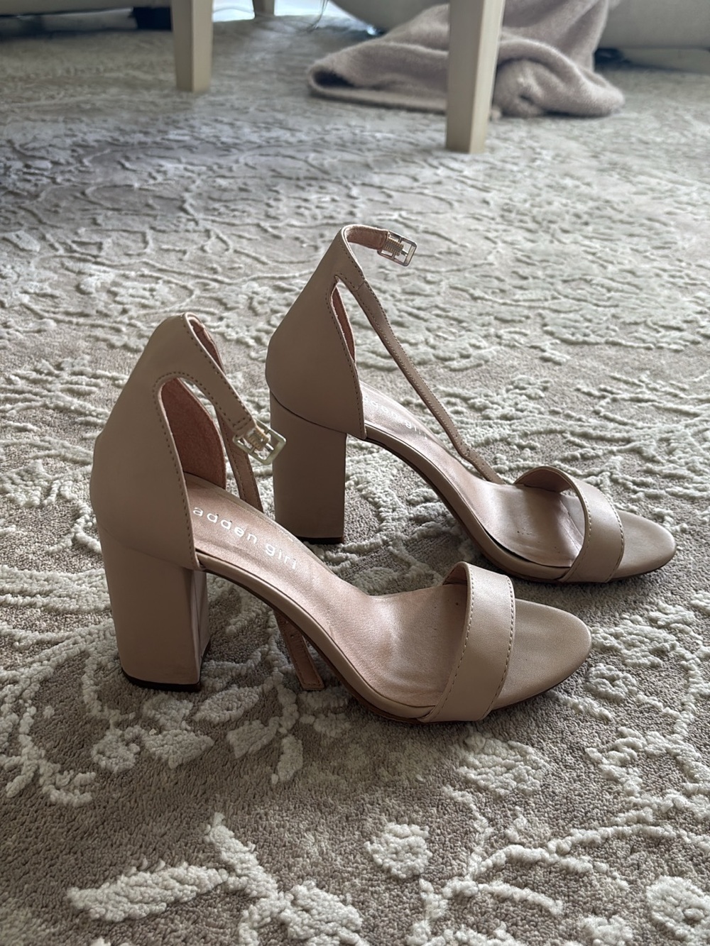 Madden Girl Nude Block Heel Ankle Strap Sandals